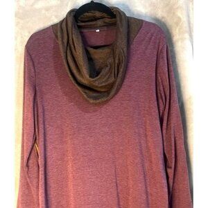 Womens Long Sleeve Cowl Neck Scarf Top Purple Plum Brown Heathered Elbow Patch